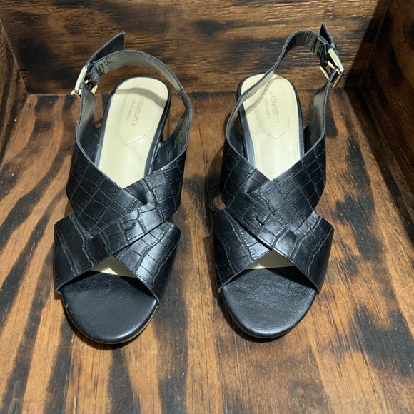 Liz Claiborne Women‎ Lc Calista Black Sandals 8M Cross-Cross - Picture 1 of 7